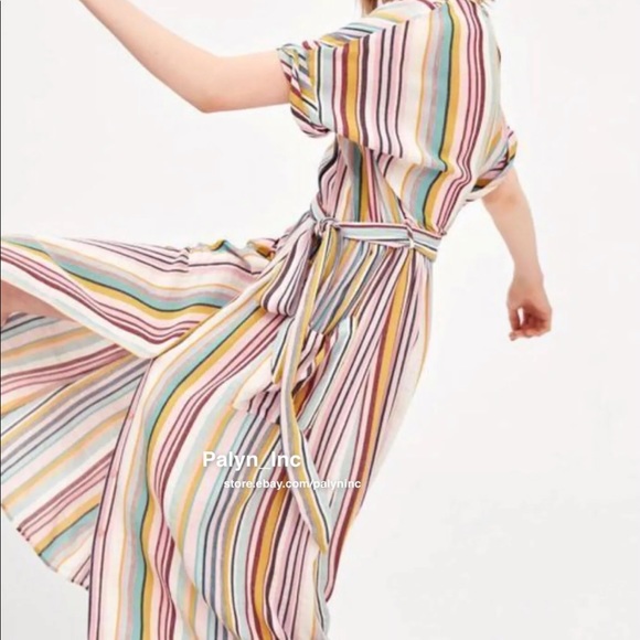 (Sold out)ZARA STRIPED MIDI DRESS BUTTON-UP LINEN 2751/030 - Picture 4 of 9